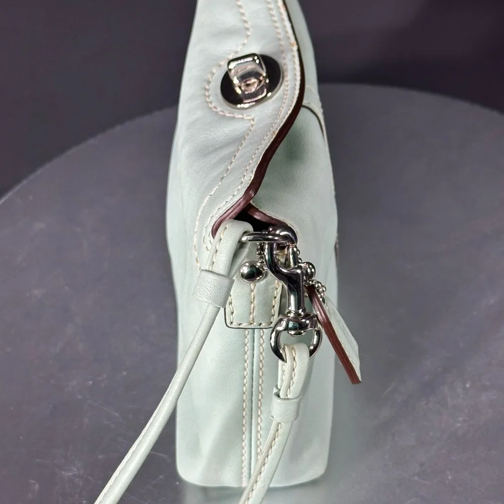 Mint Leather Wristlet Clutch with Turn-Lock Closure